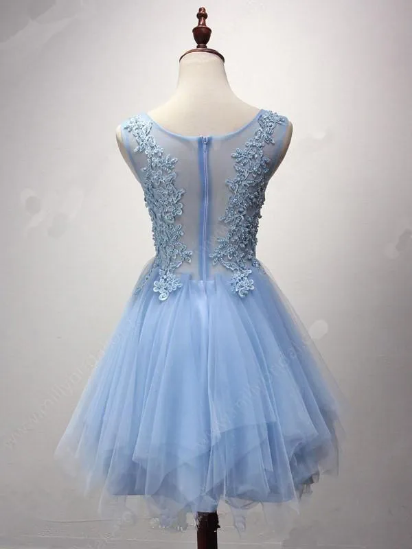 A-line Scoop Neck Tulle Short/Mini Pearl Detailing Homecoming Dresses PG124