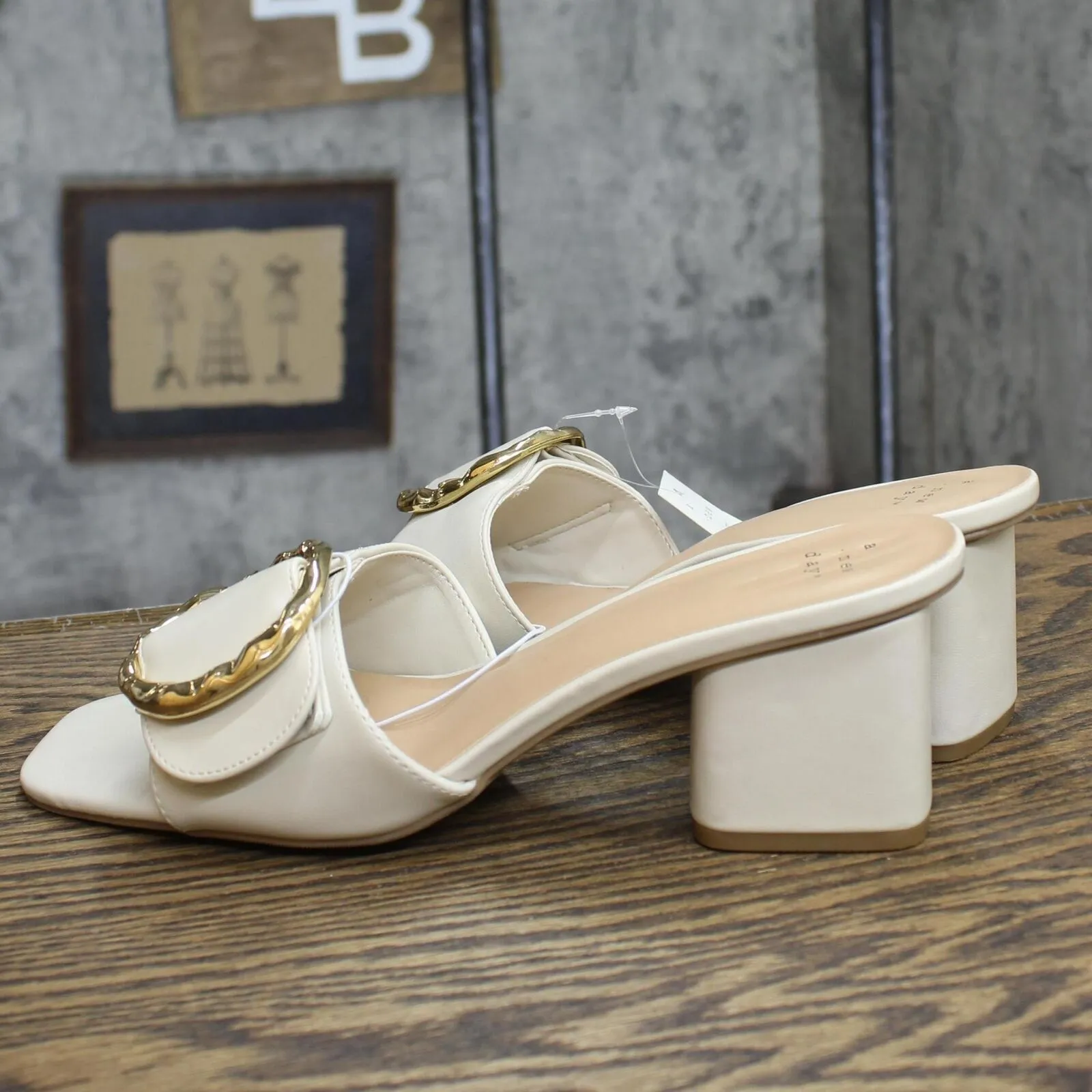 A New Day Womens Diana Buckle Mule Heels 89998799 Cream Off White 9.5M