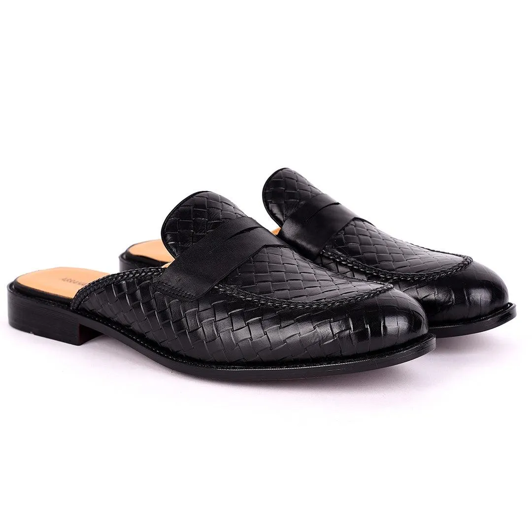 Abraham Mathias Interwoven Leather Designed Mole Shoe- Black