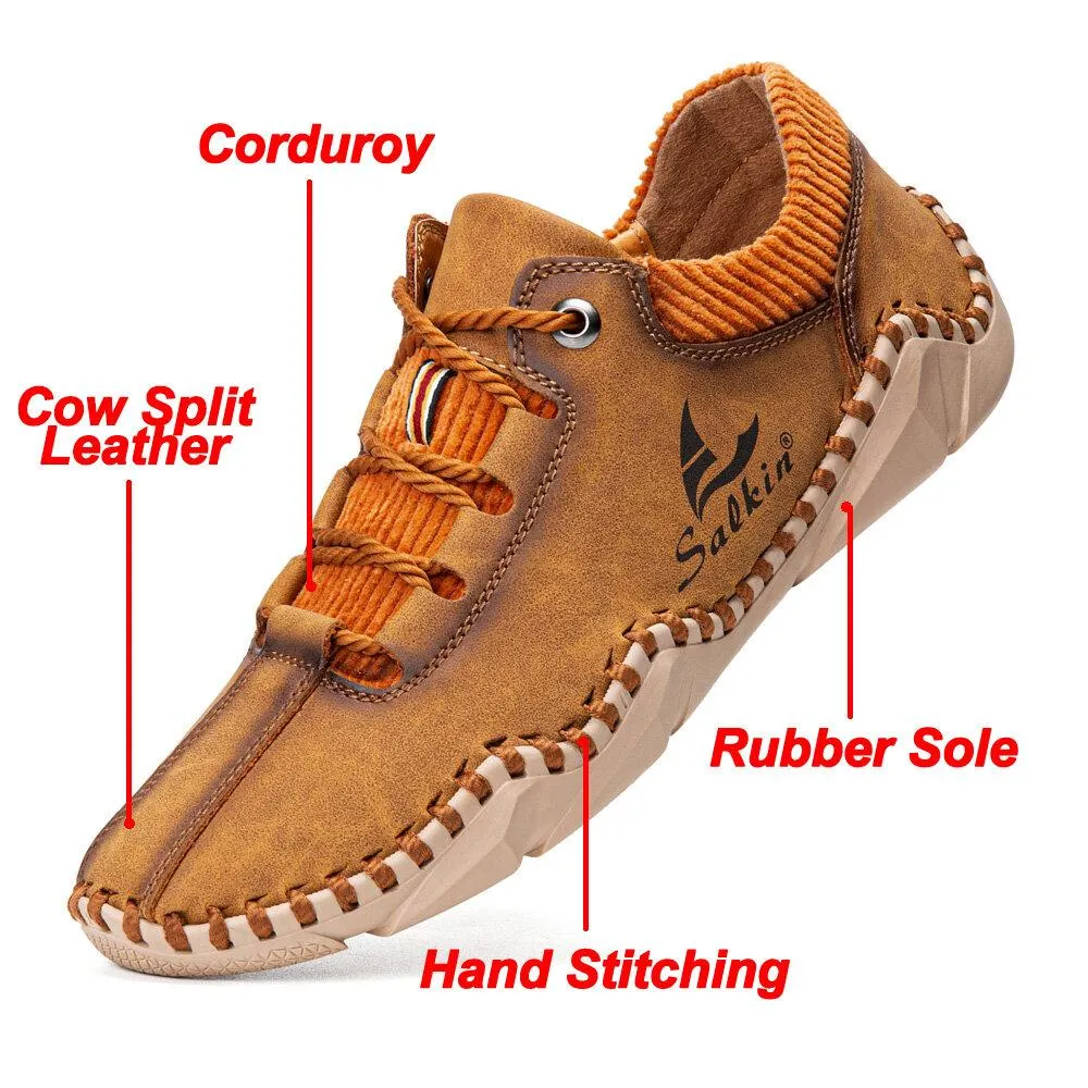 Aliders Men Hand Stitching Leather Non Slip Casual Driving Shoes