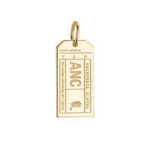 Anchorage Alaska USA ANC Luggage Tag Charm Gold