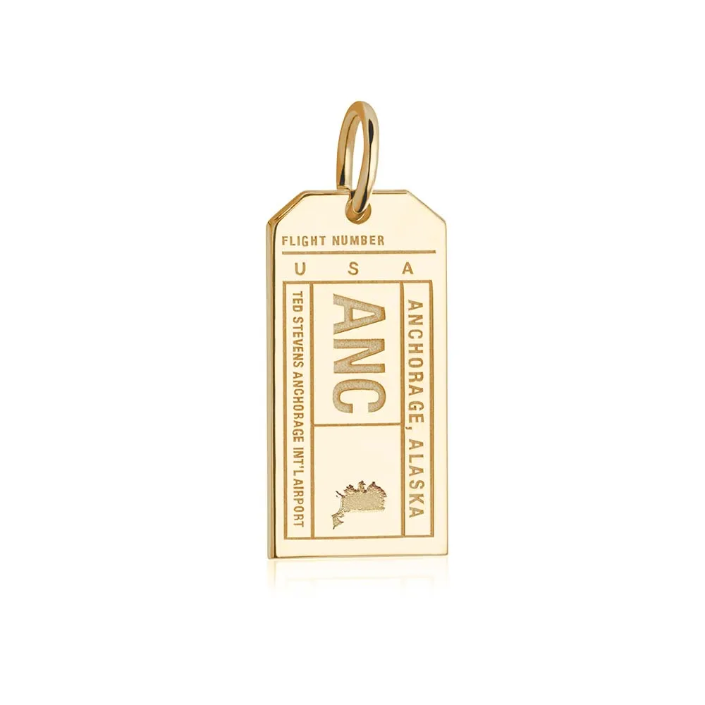 Anchorage Alaska USA ANC Luggage Tag Charm Solid Gold