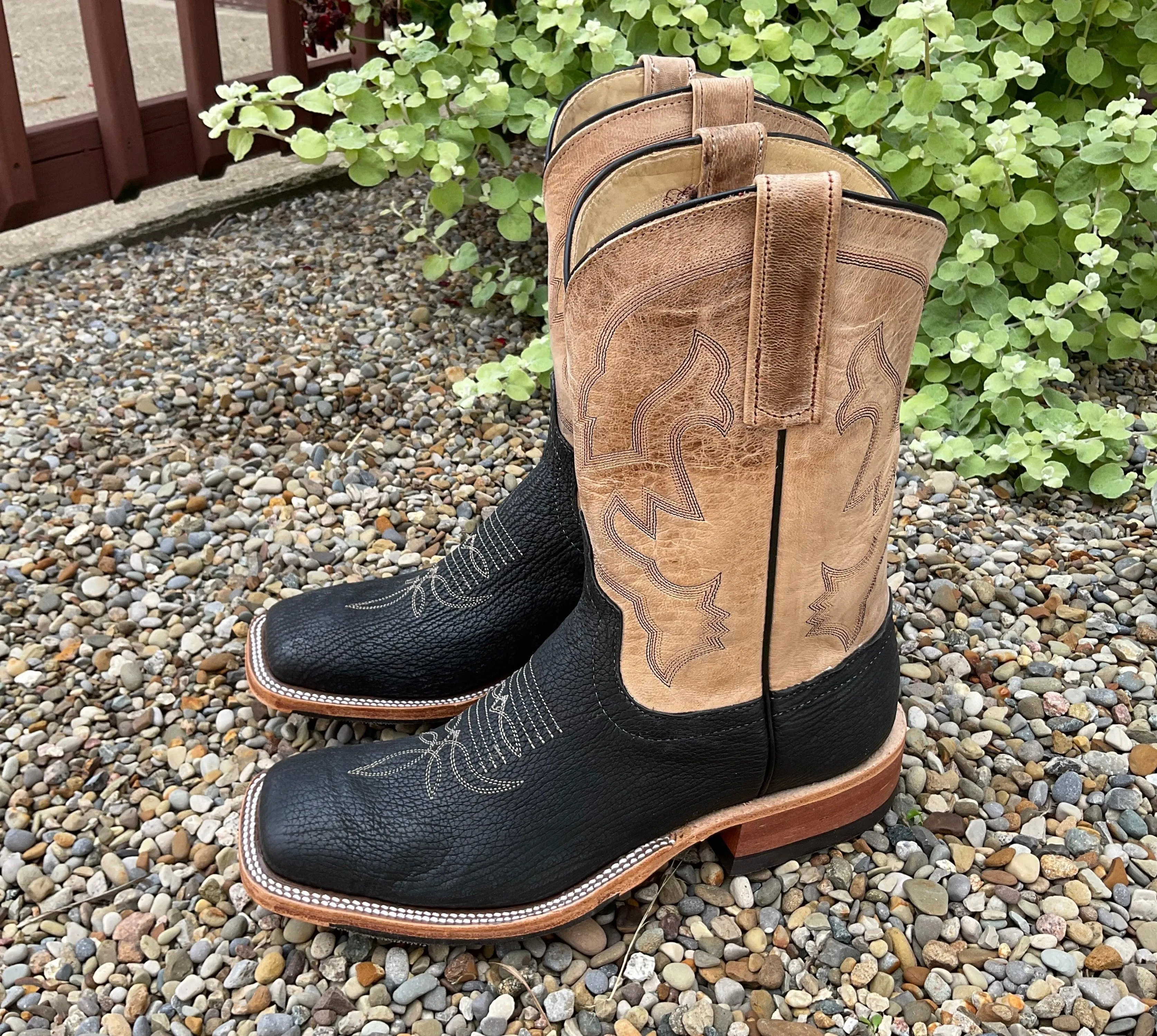 Anderson Bean Men's Black Shark & Bone Mad Cat Square Toe Cowboy Boots 335360