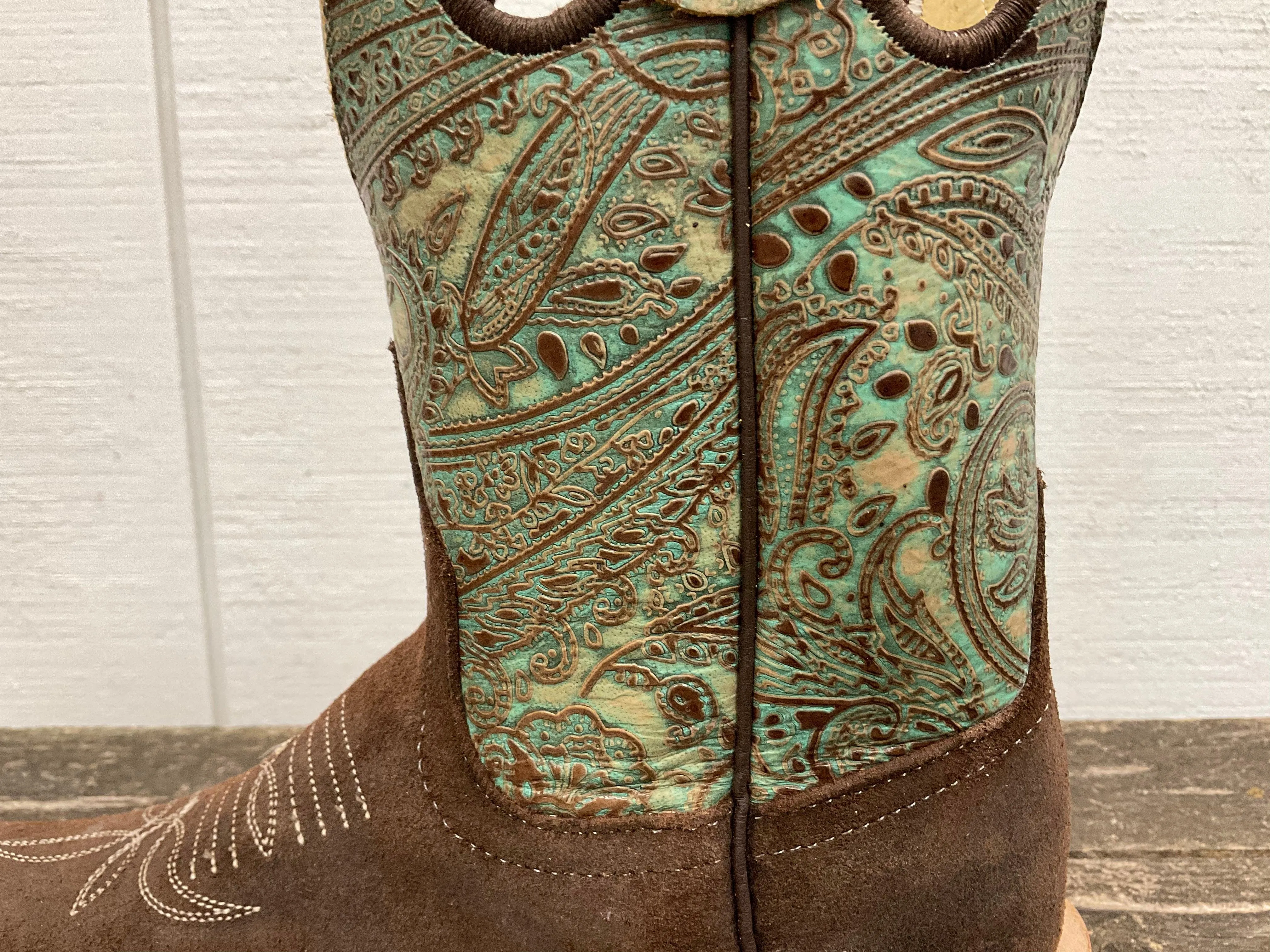 Anderson Bean Women’s Raiz (Brown) Waxy Kudu & Paisley Embossed 10” Square Toe Cowgirl Boots 335357