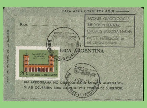 Argentina 1973 Marine Biology Study Antarctic Expedition cachet 11p Aerogramme