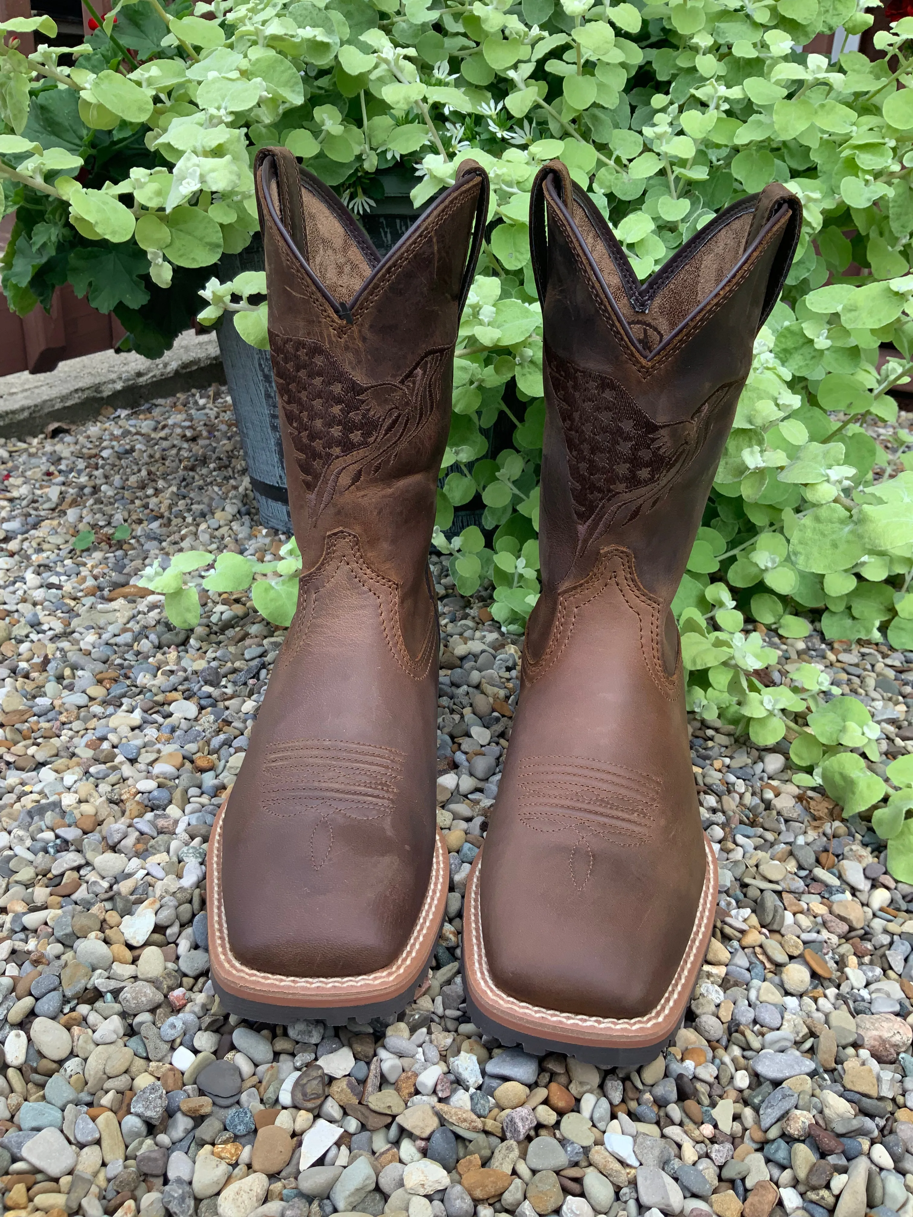 Ariat Men's Distressed Fly High Hybrid Brown Square Toe Western Boots 10040419