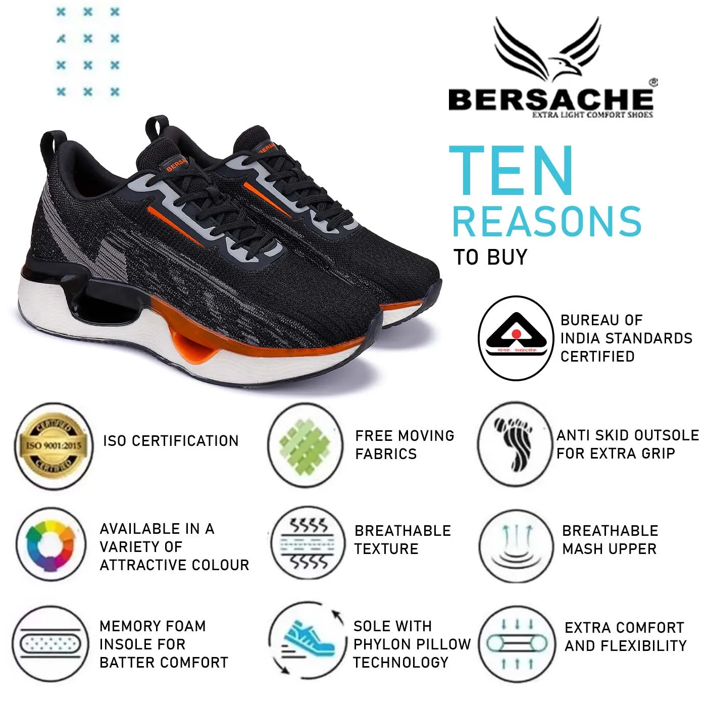 Bersache Lightweight Casual Sneaker Shoes For Men Black-9063