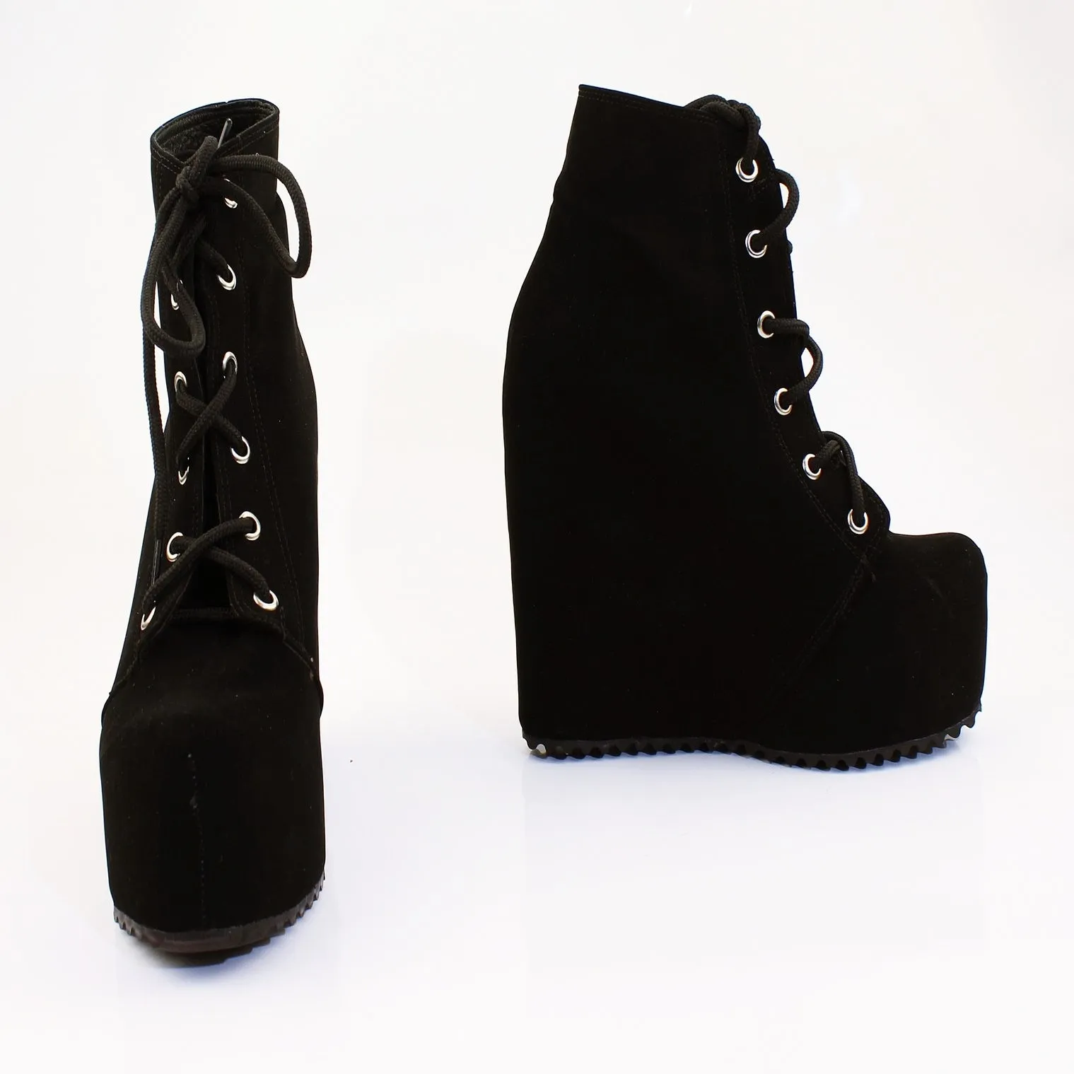 Black Faux Suede Lace Up Platform Wegdes