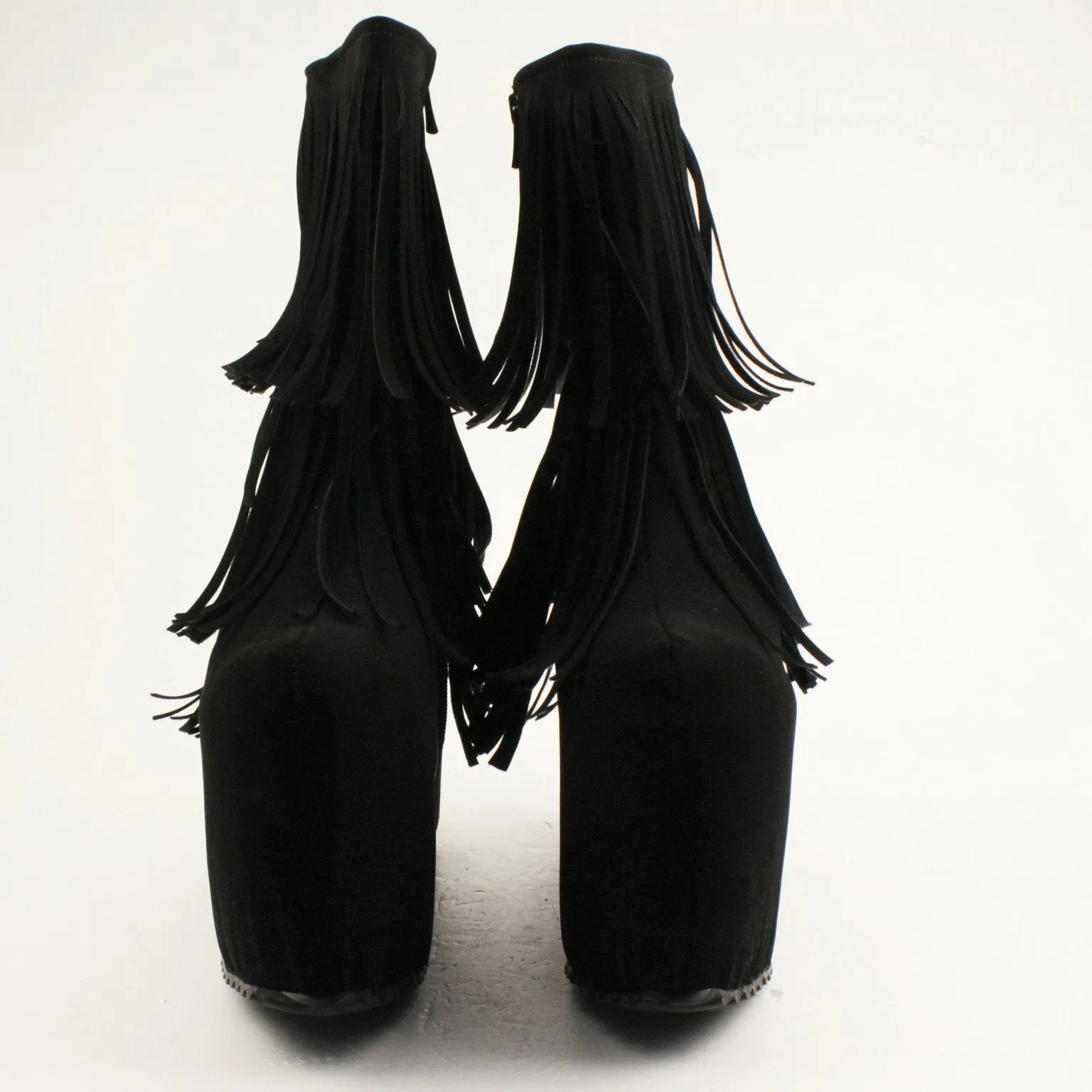 Black Fringe Wedge Platform Boots