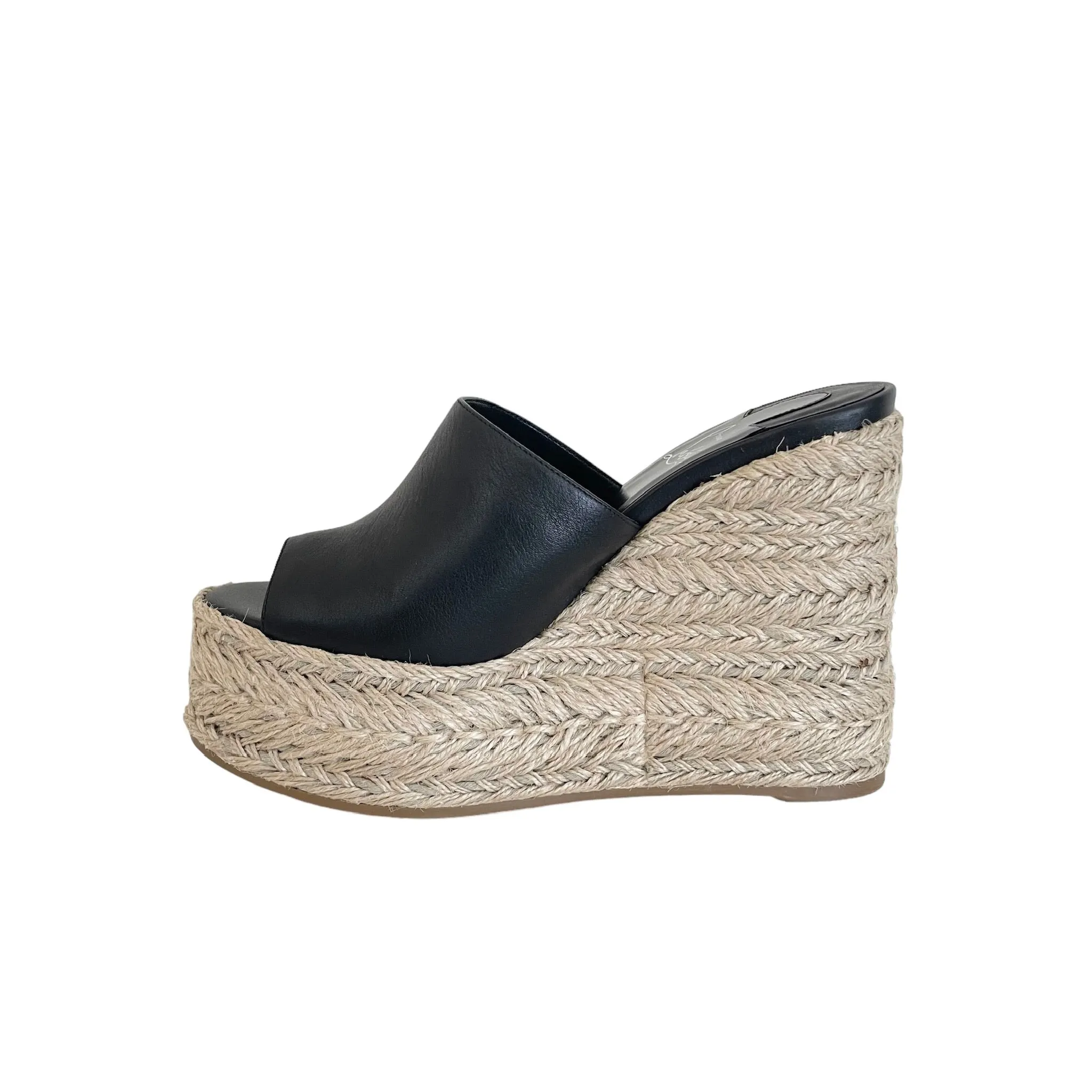 Black Leather & Raffia Platform Shoes - 7