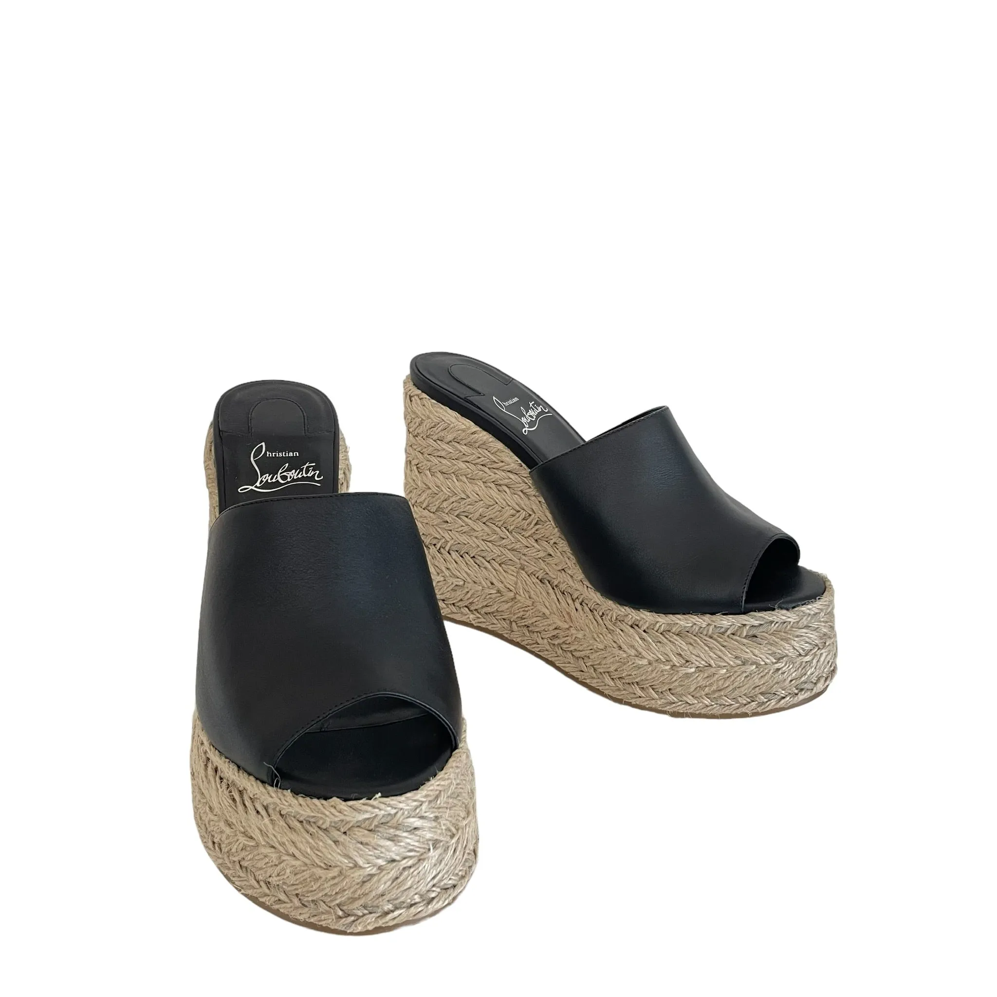 Black Leather & Raffia Platform Shoes - 7