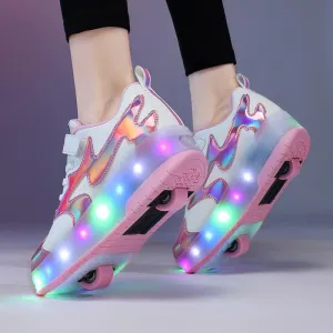 Black Silver Pink Led Roller Shoes Black  |  Kids Led Light Roller Heel Wheel Shoes  | Usb Rechargeable Shoes For Girls & Boys