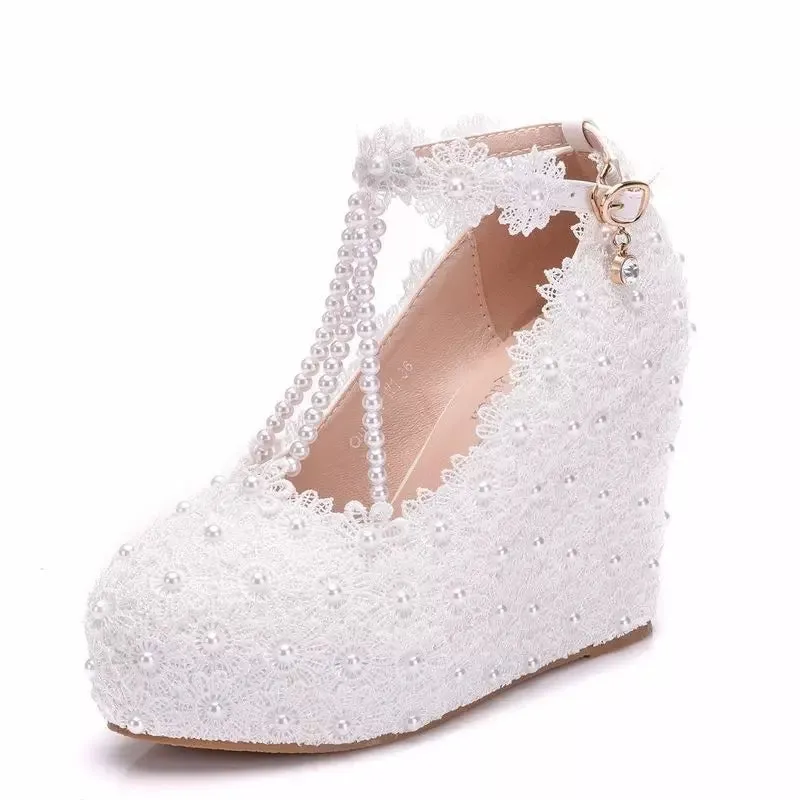 Bling Bridal wedding pumps wedge heel  ankle strap bridal shoes