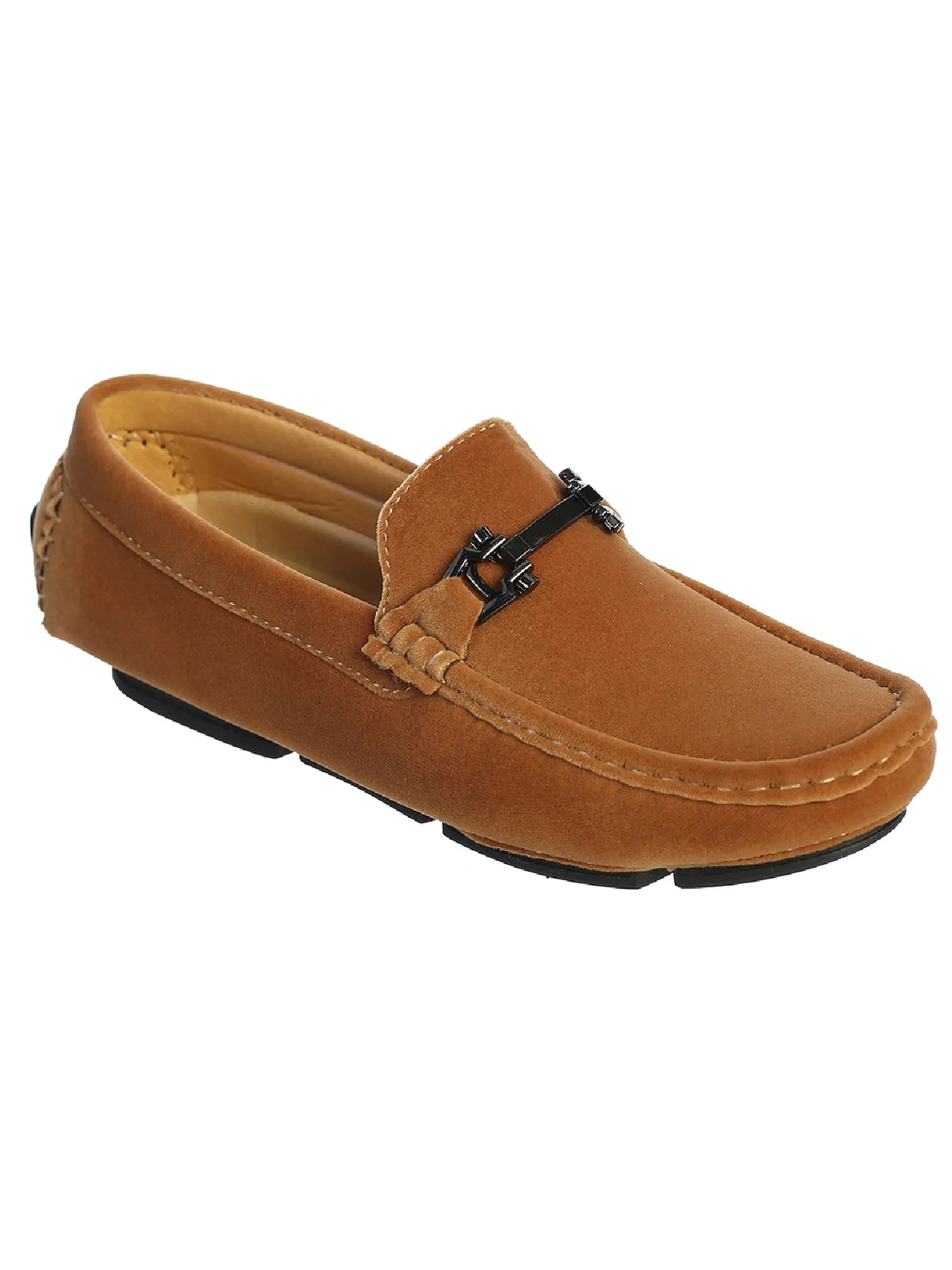 Boys Camel Velvet Horsebit Slip On Loafers 5-8 Toddler