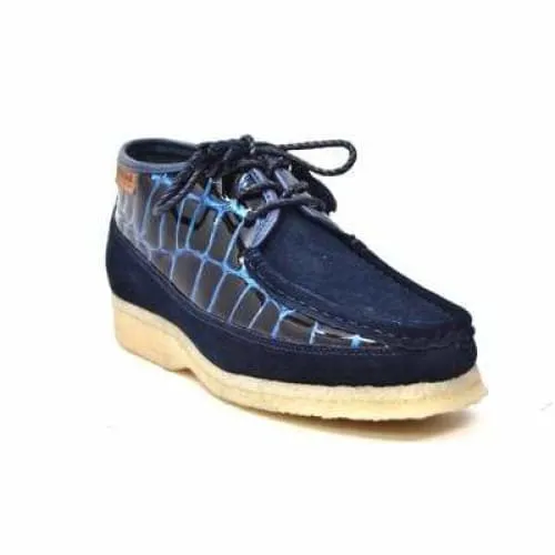 British Walkers Knicks Croc Men's Navy Blue Crocodile Leather and Suede