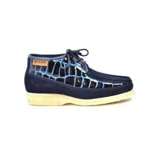 British Walkers Knicks Croc Men's Navy Blue Crocodile Leather and Suede