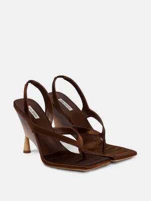 Brown satin square toe sandals