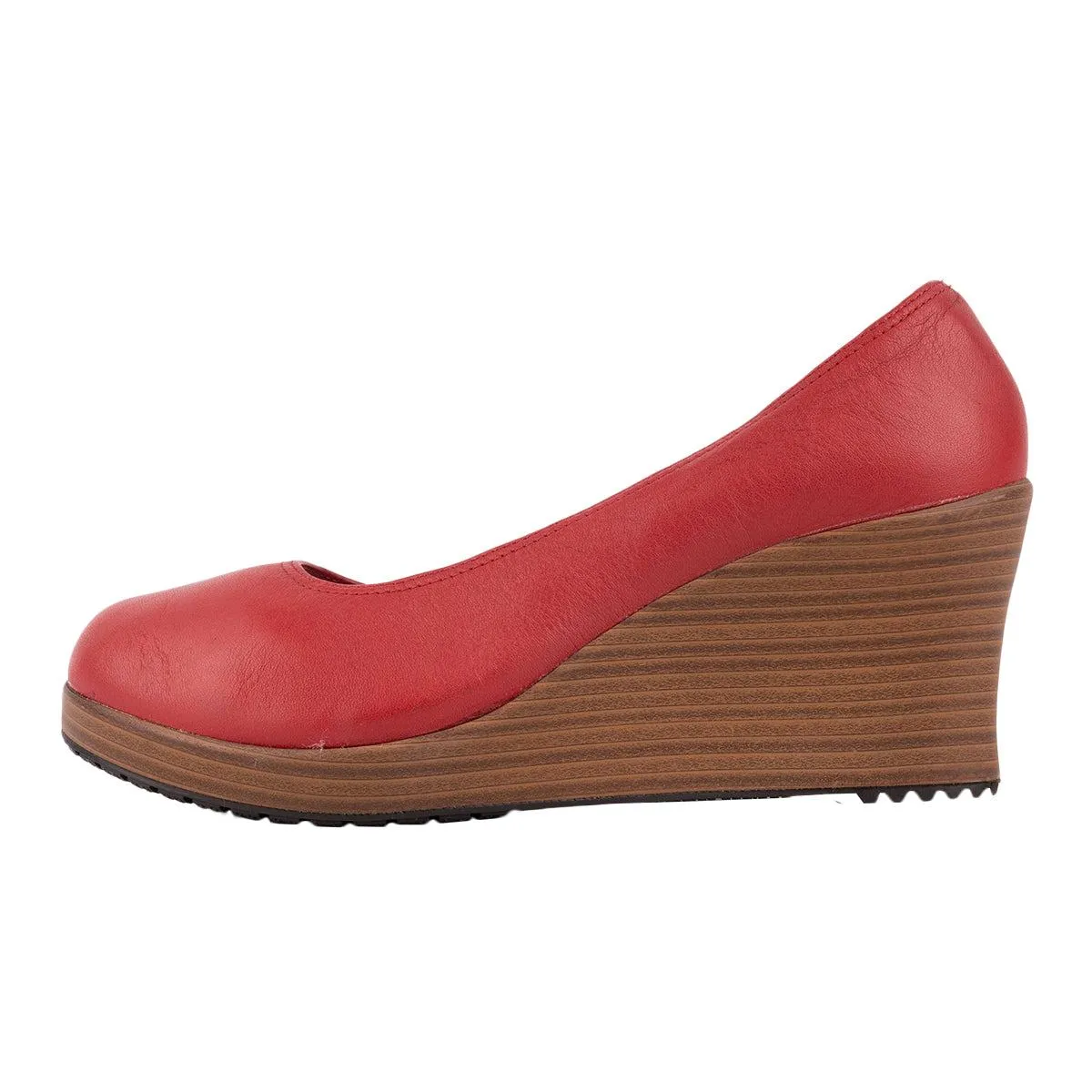 Crocs Aleigh Closedtoe Wedge Shoes Leather Red Colour For Women