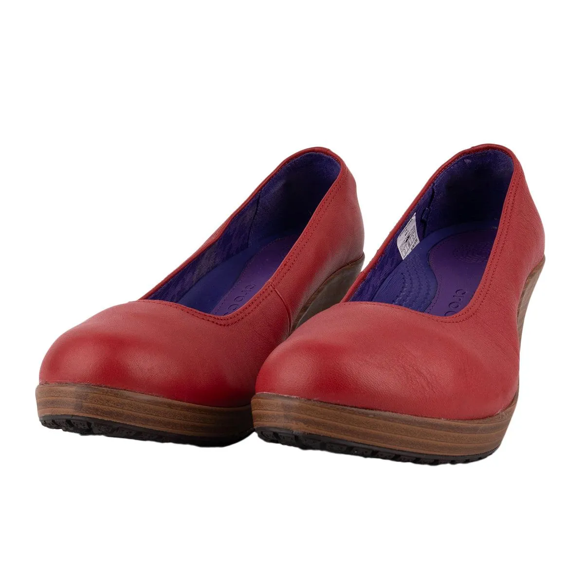 Crocs Aleigh Closedtoe Wedge Shoes Leather Red Colour For Women