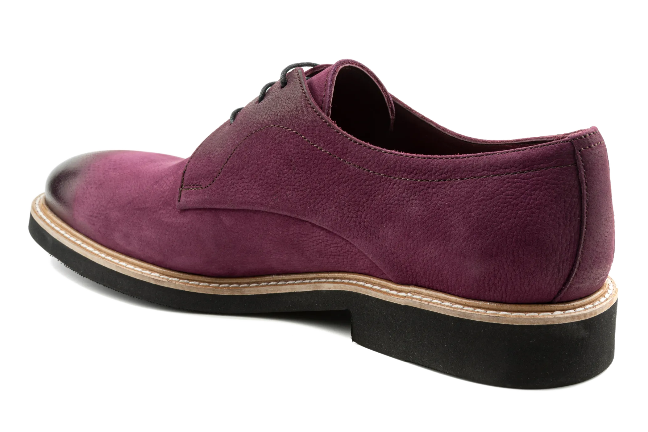 Debbano Raj Nubuck Leather Men's Derby Shoes, Derby Sneakers Plain Toe Derby with Cap Toe Effect, Derby Lace-Up, Burgundy Derby Shoes, Casual Must Have