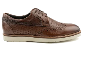 Debbano Zio Hybrid Wingtip Derby Shoes, Dress Sneakers, Top Grain Anilin Tanned Leather Brown Derby Shoes, Perforated Breahable Design Summer Derbies, Non-Slip Sole, Handmade Brown Derby Shoes