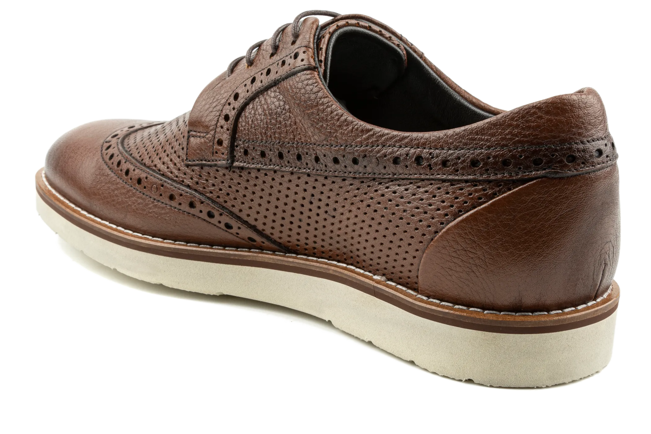 Debbano Zio Hybrid Wingtip Derby Shoes, Dress Sneakers, Top Grain Anilin Tanned Leather Brown Derby Shoes, Perforated Breahable Design Summer Derbies, Non-Slip Sole, Handmade Brown Derby Shoes