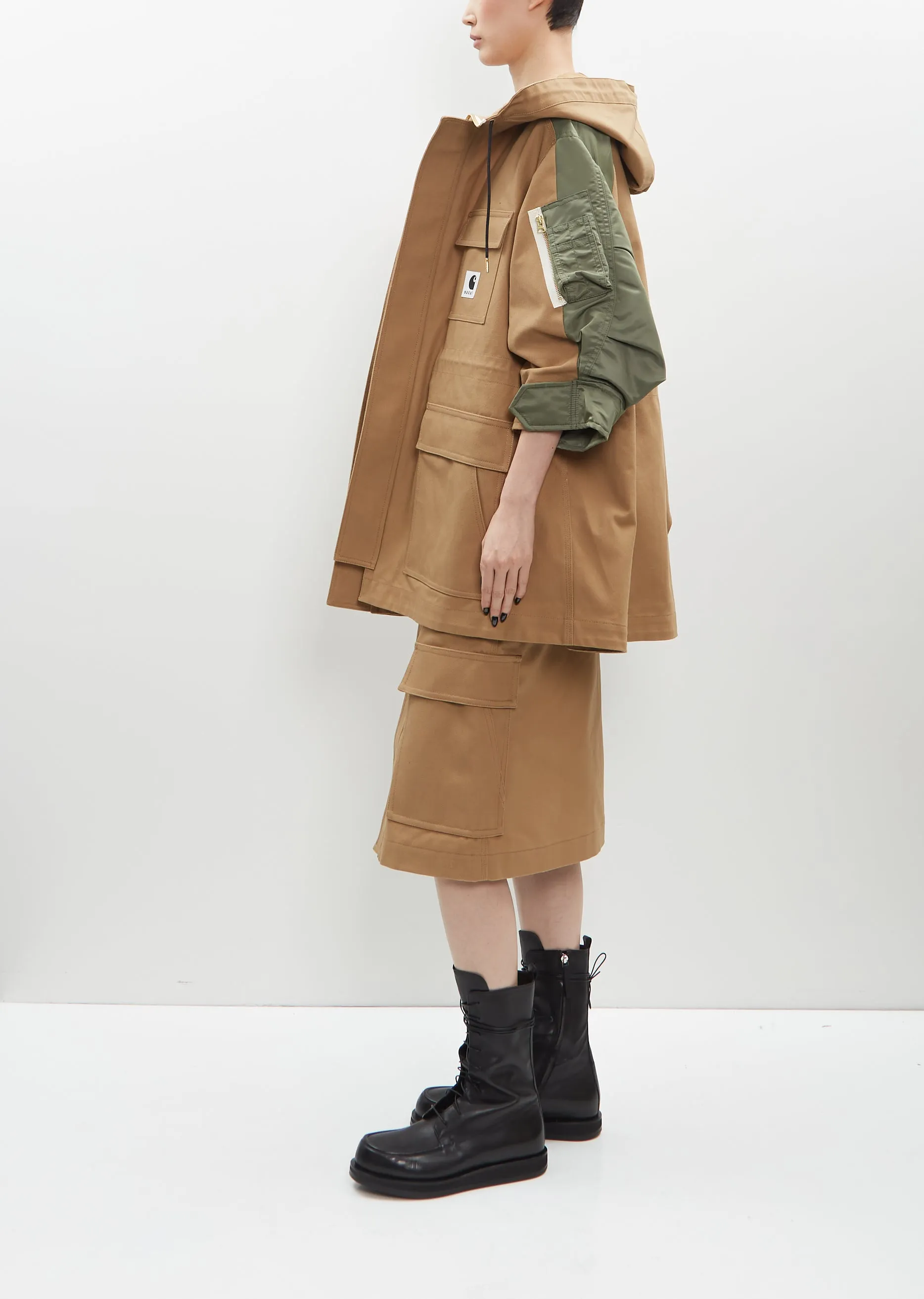 Duck x Nylon Twill Coat — Beige x Khaki