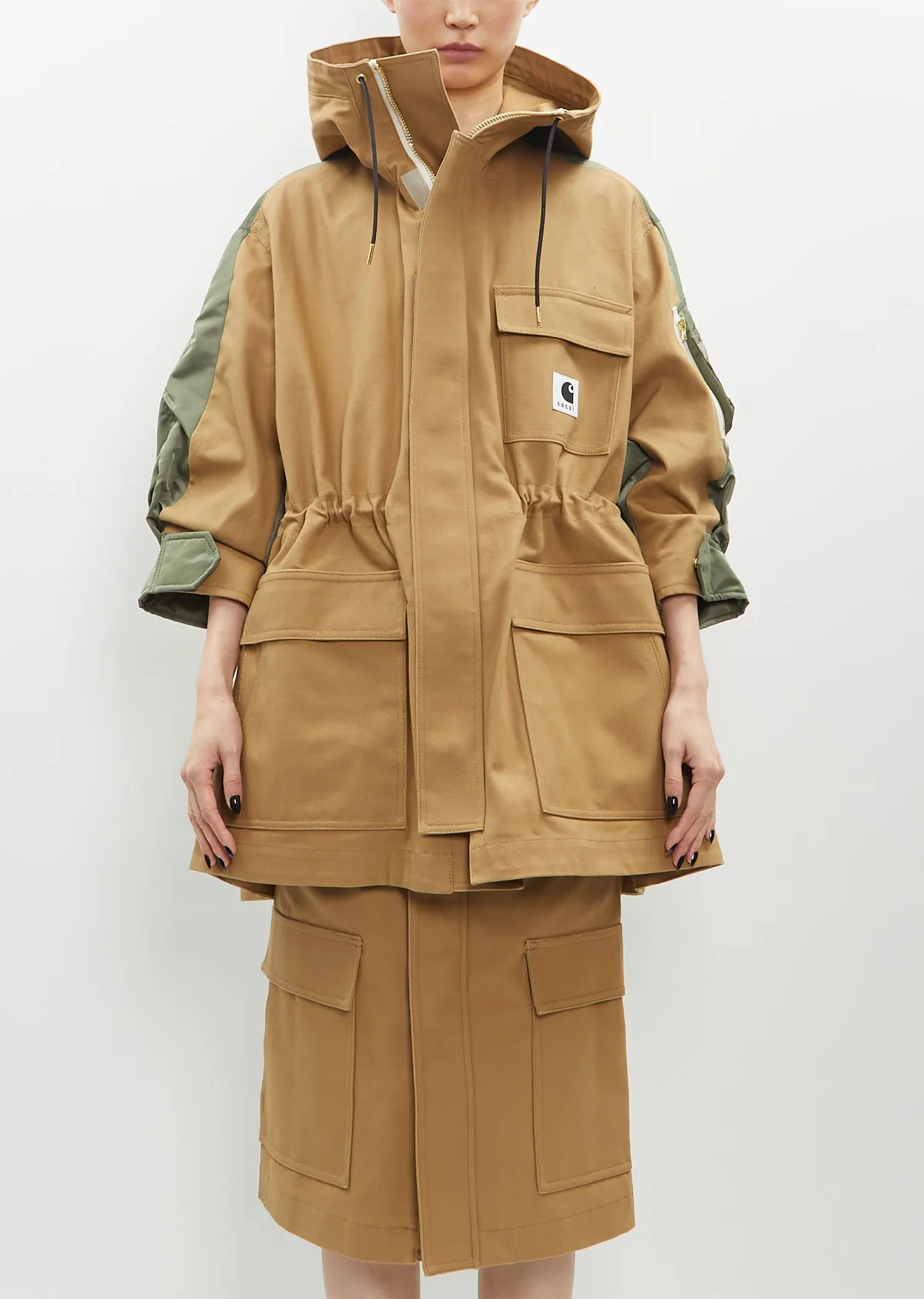 Duck x Nylon Twill Coat — Beige x Khaki