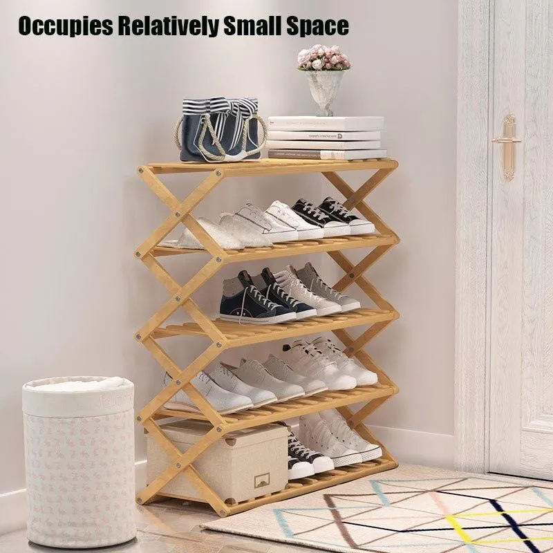 Elegant Bamboo Footwear Display and Storage Rack