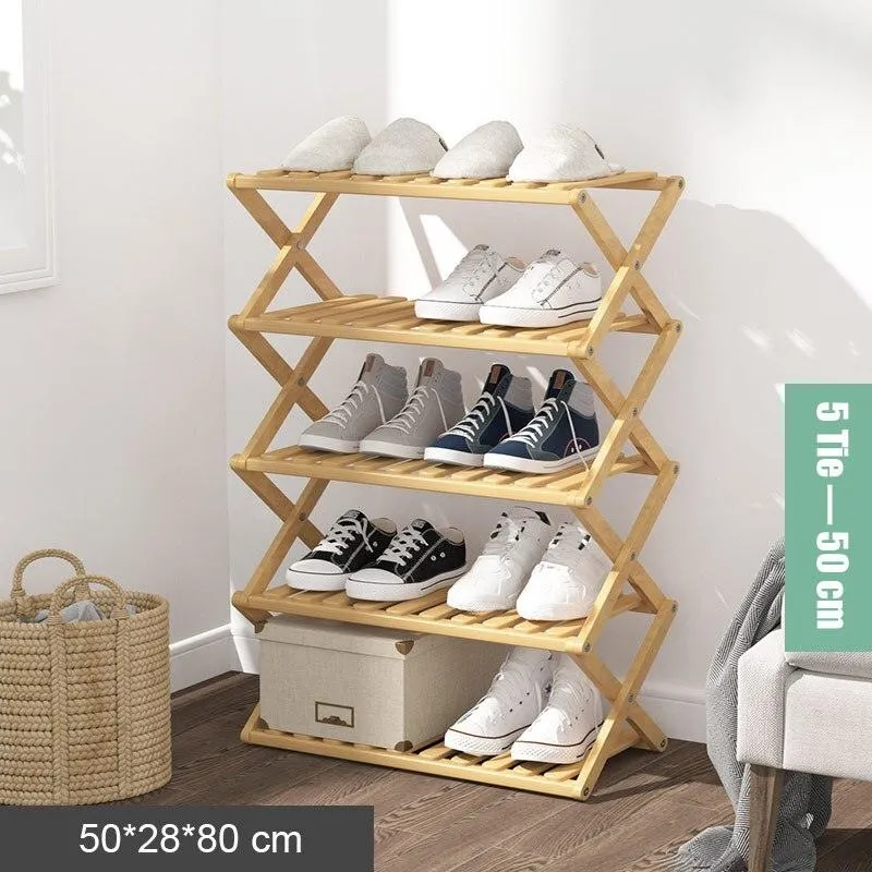 Elegant Bamboo Footwear Display and Storage Rack