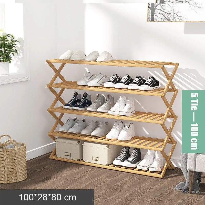 Elegant Bamboo Footwear Display and Storage Rack