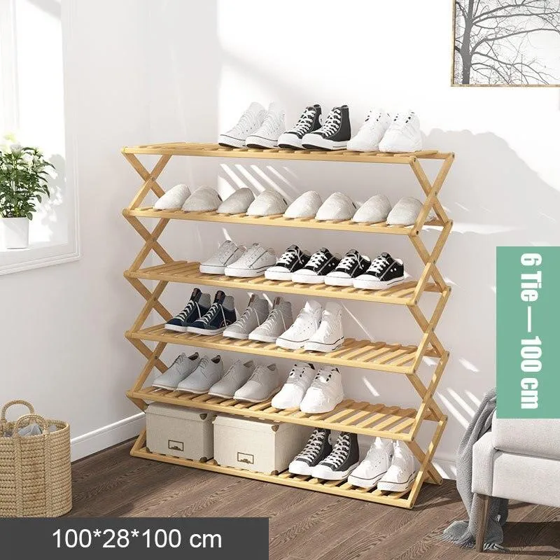 Elegant Bamboo Footwear Display and Storage Rack