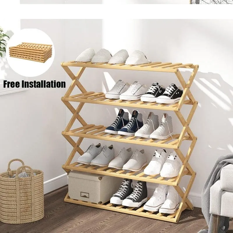 Elegant Bamboo Footwear Display and Storage Rack