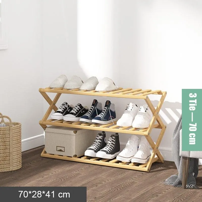 Elegant Bamboo Footwear Display and Storage Rack