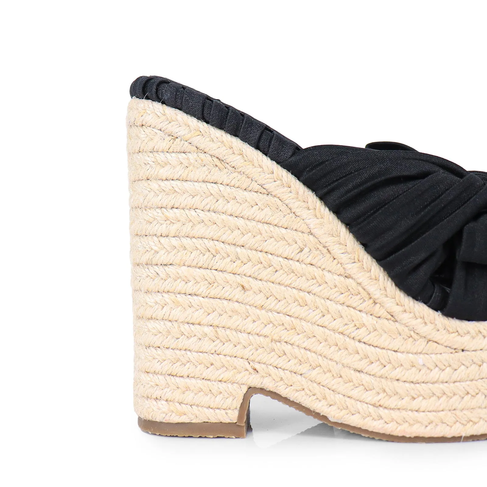 ELLY-1 PLEATED BOW SANDAL W/ ESPADDRILLE WEDGE - BLACK