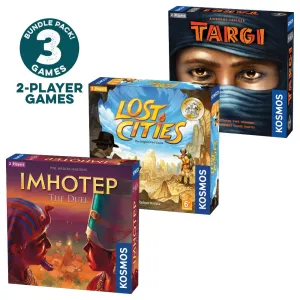 Essential 2-Player Board Game 3-Pack Bundle. Imhotep: The Duel, Targi, Lost Cities Card Game with 6th Expedition