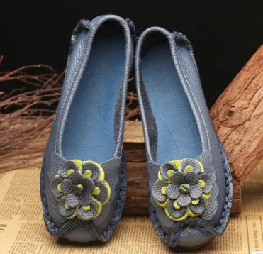 Ethnic style genuine leather flower women's single shoes Large casual mother's shoes