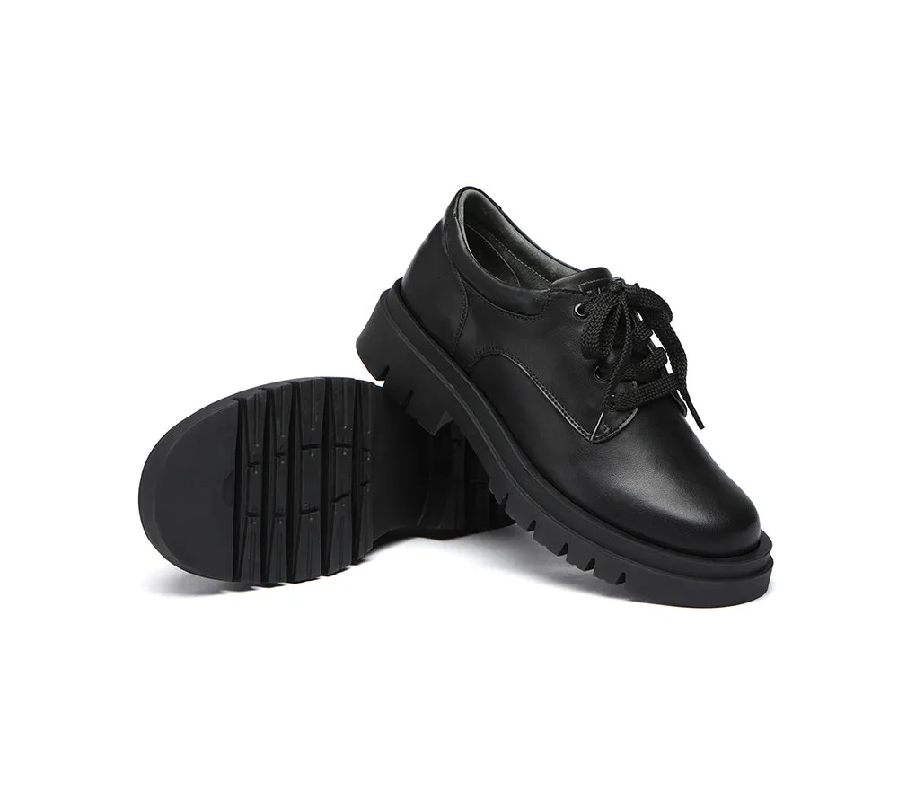 EVERAU® Senior Black Leather Large Size Lace Up School Shoes