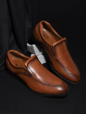 Ezok Men Tan Leather Formal Shoes