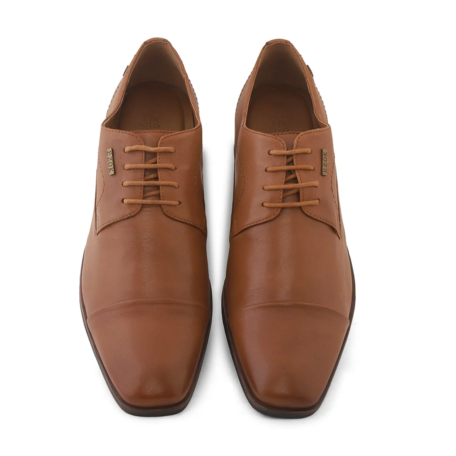 Ezok Tan Formal Cap Toe Leather Derby Shoes