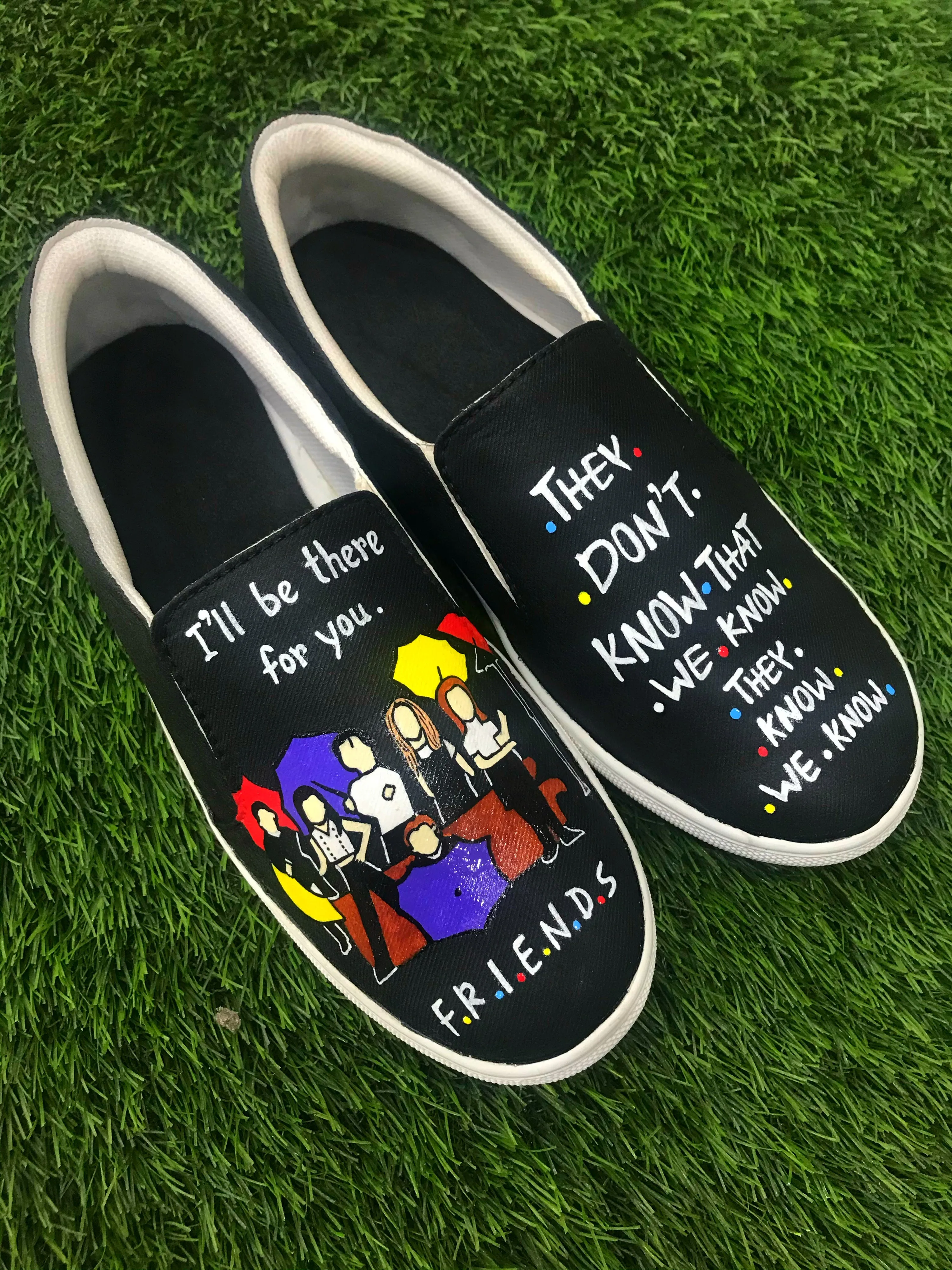 Funky N Trendy hand painted water resistant Friends TV show theme black shoes/ friends shoes / black shoes / funky shoes/ bff shoes