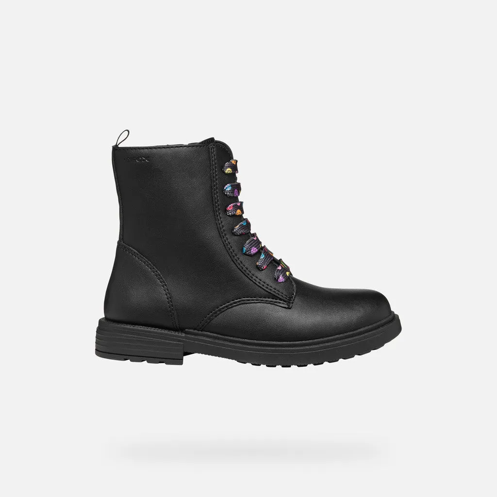 Geox: Eclair School Combat Boots with Smiley Laces - Black