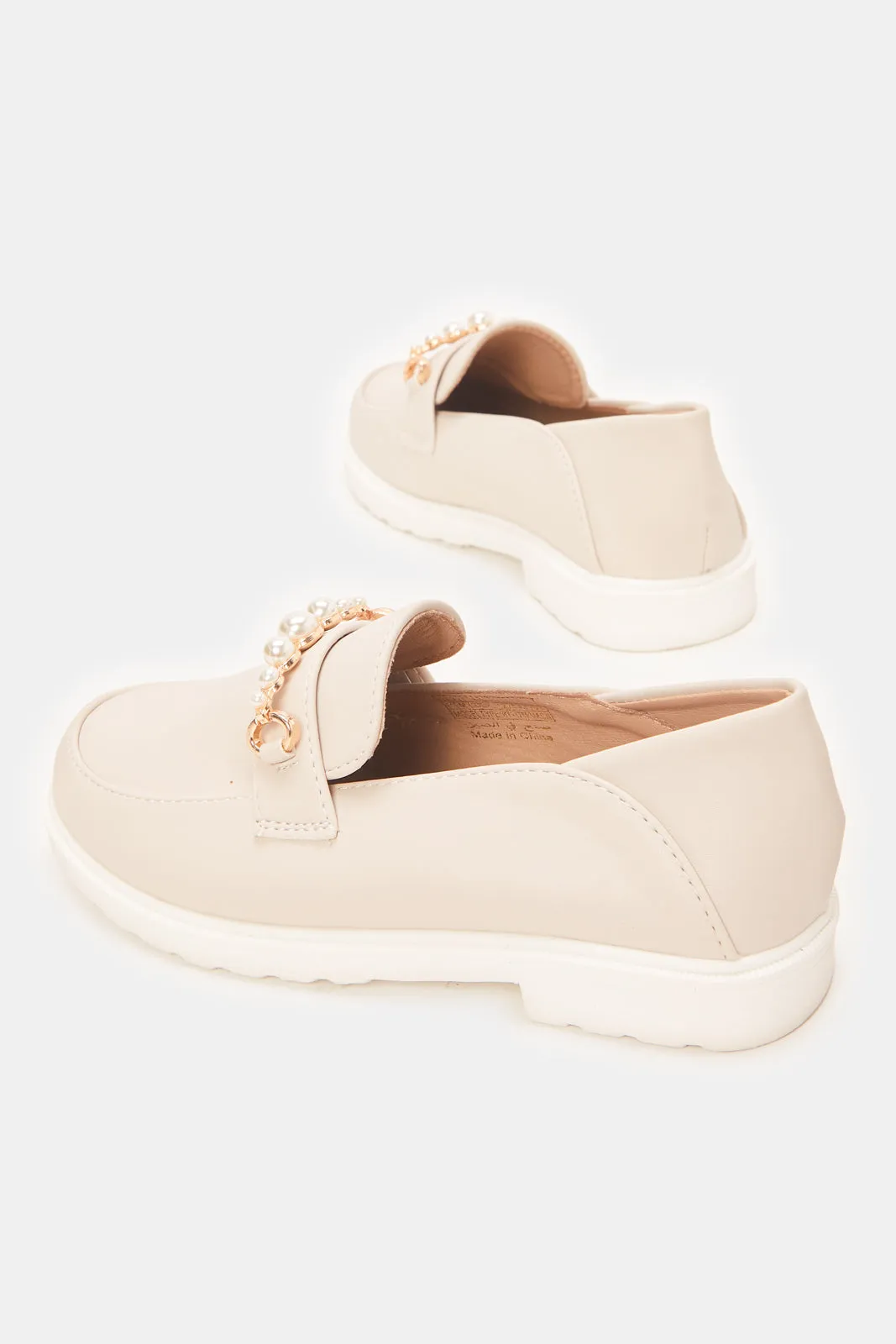 Girls Beige Pearl Slip-On Shoes