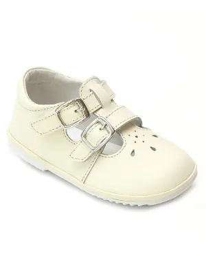 Girls Cream Double Buckle Cutout Mary Jane Shoes 5-7 Toddler