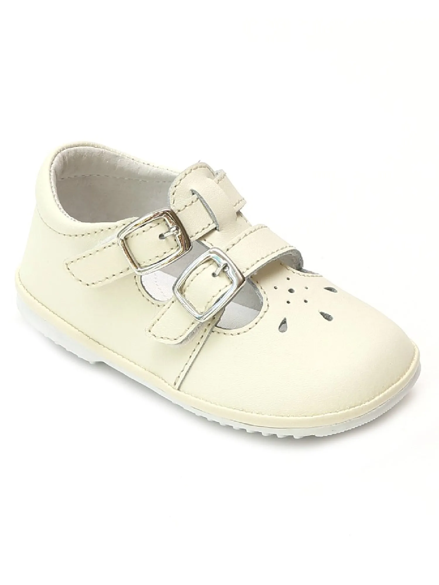 Girls Cream Double Buckle Cutout Mary Jane Shoes 5-7 Toddler