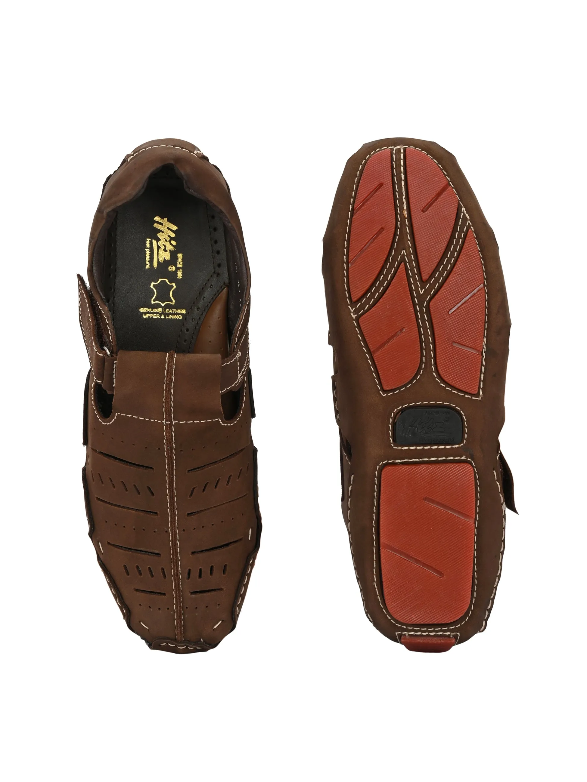 Hitz Men's Brown Leather Sandal cum Shoes with Velcro Closure