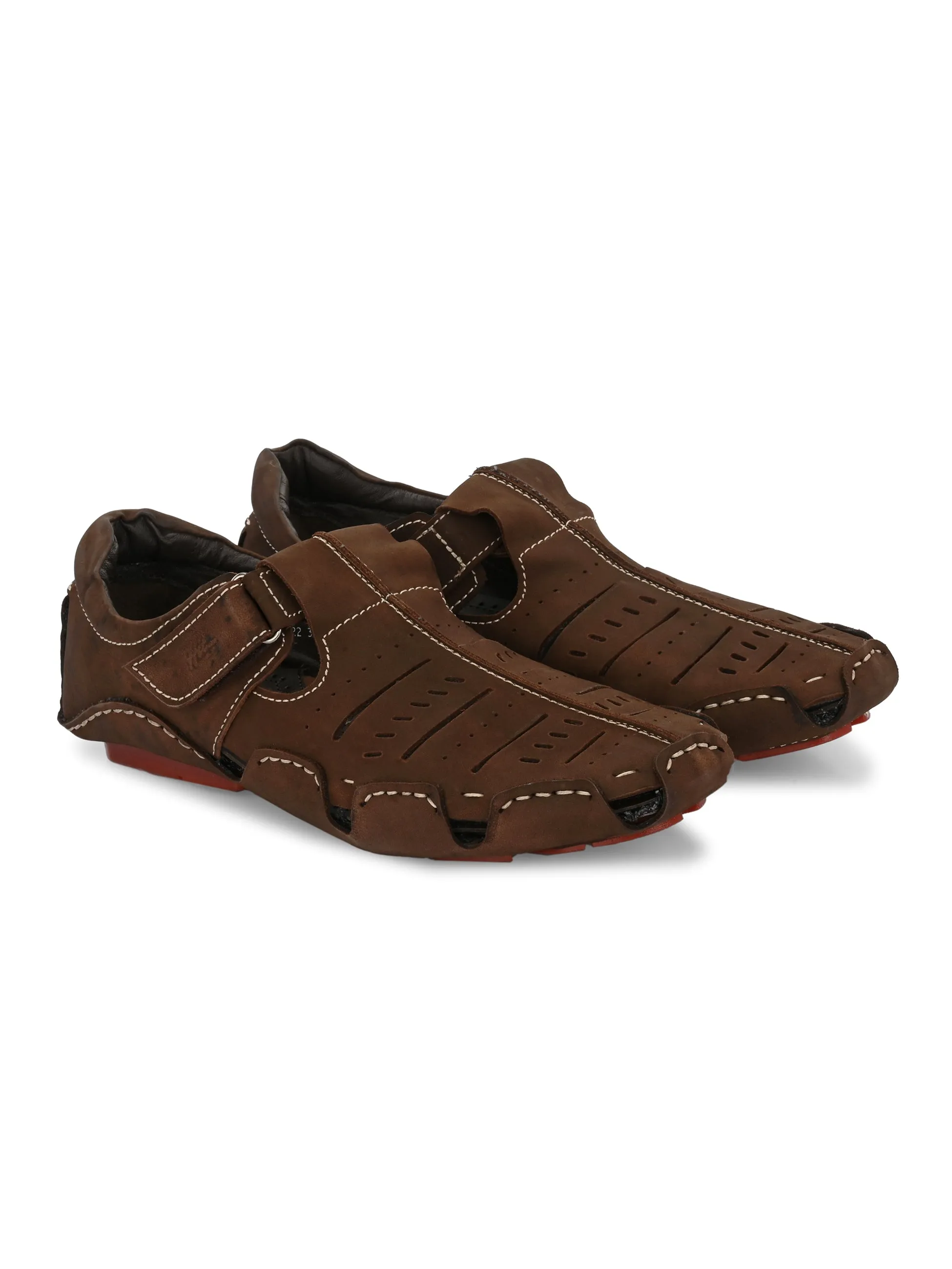 Hitz Men's Brown Leather Sandal cum Shoes with Velcro Closure