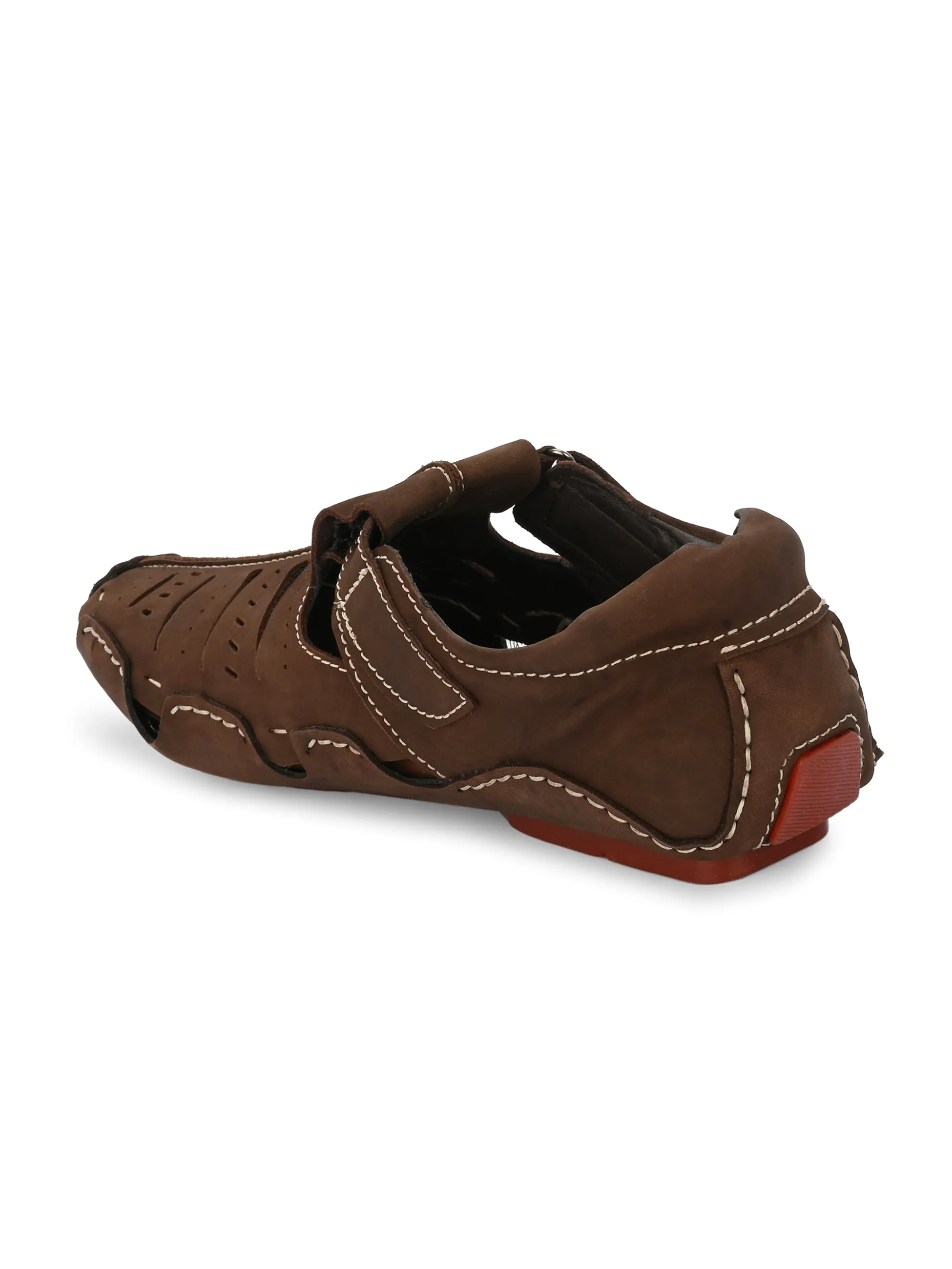 Hitz Men's Brown Leather Sandal cum Shoes with Velcro Closure