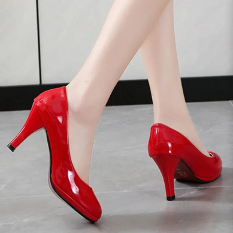 Hnzxzm 2024 High Heels Shoes Women White Wedding Shoes Thick High Heels Fashion Party Pumps Footwear Black Red Big Size 35-41