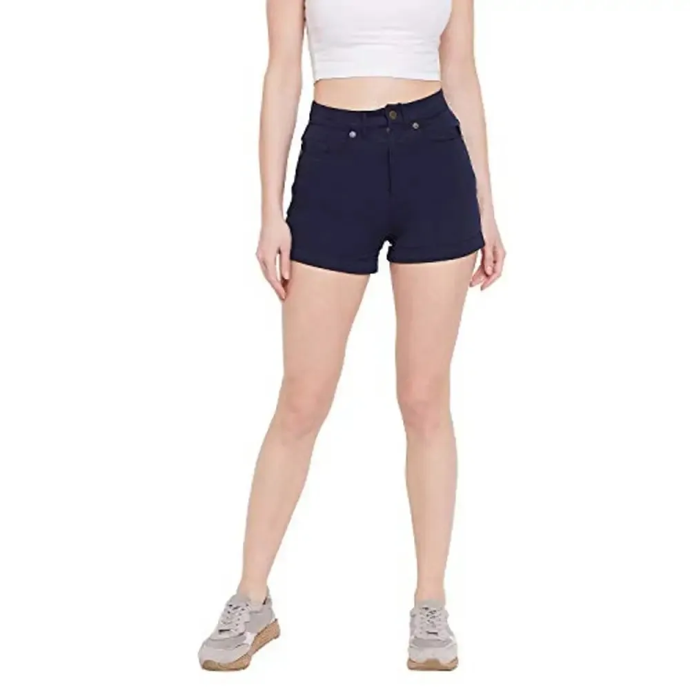 HYPERNATION Blue Color Cotton Women's Shorts